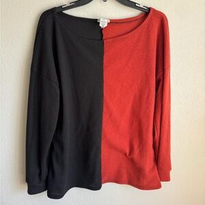 BiBi Red Black Colorblock Small Waffled Knit Sweater Women M Fall Oversized Cozy